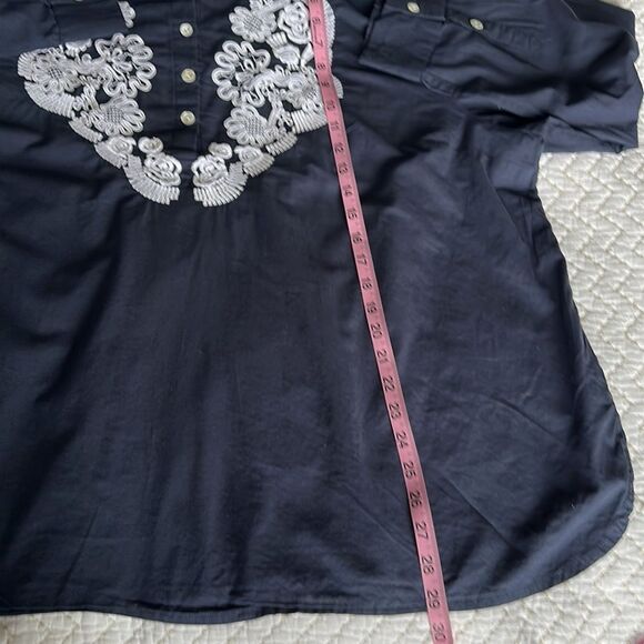 GRETCHEN SCOTT  Acapulco tunic top navy blue white embroidery Size Diva - Picture 10 of 11